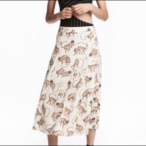 Pleated King Monkey Printed Midi Skirt